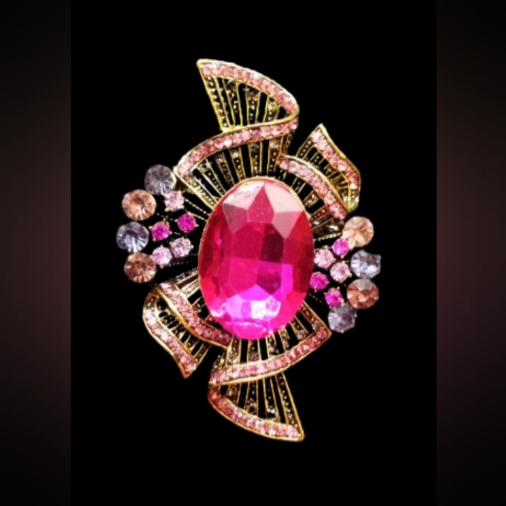 New Vintage 3" Pink Gemstone Brooch